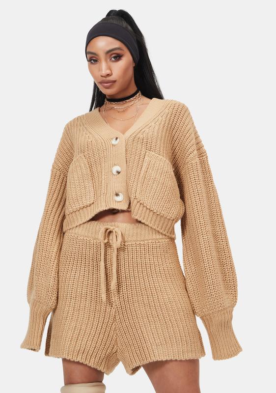 chunky camel cardigan