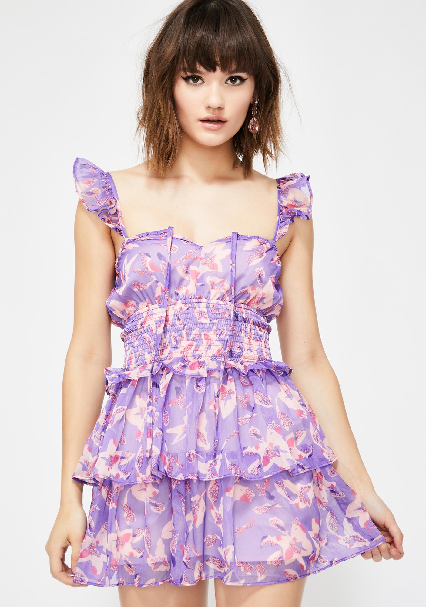 Purple Flowy Floral Layered Mini Dress | Dolls Kill