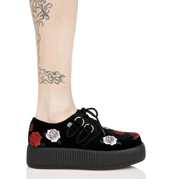 T.U.K. Black Velvet Creepers With Roses Dolls Kill