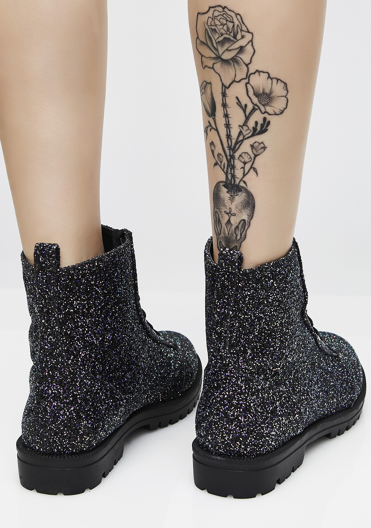 black sparkle combat boots