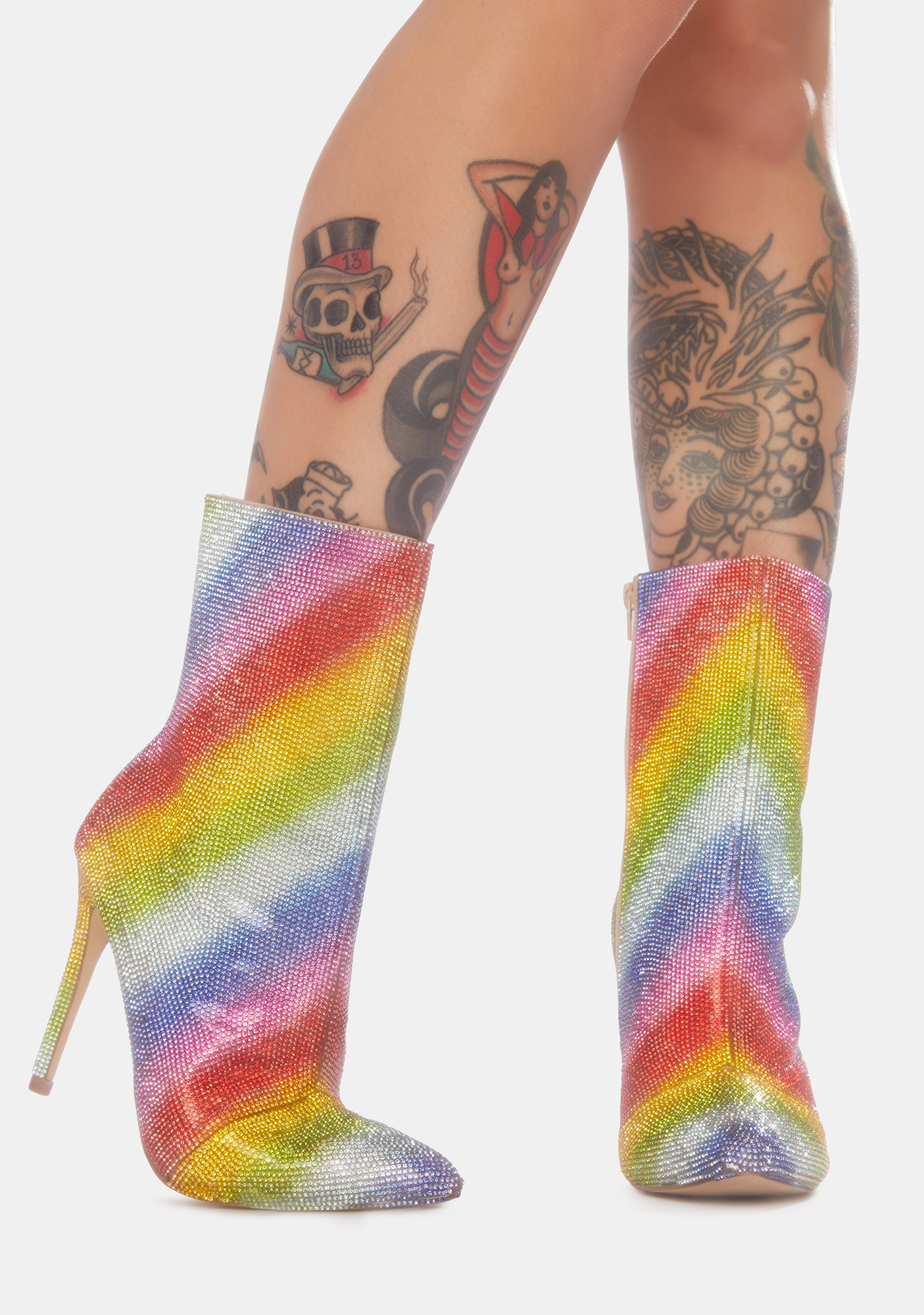 Glitter Mid Ankle Rise Heeled Boots Rainbow Dolls Kill