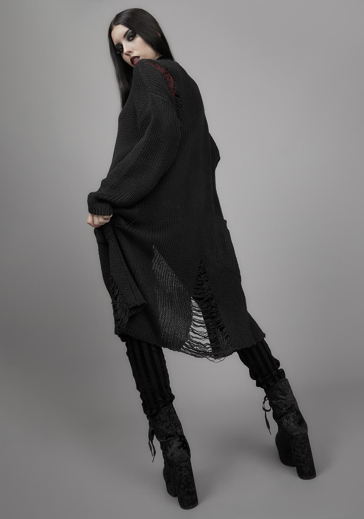 black distressed cardigan