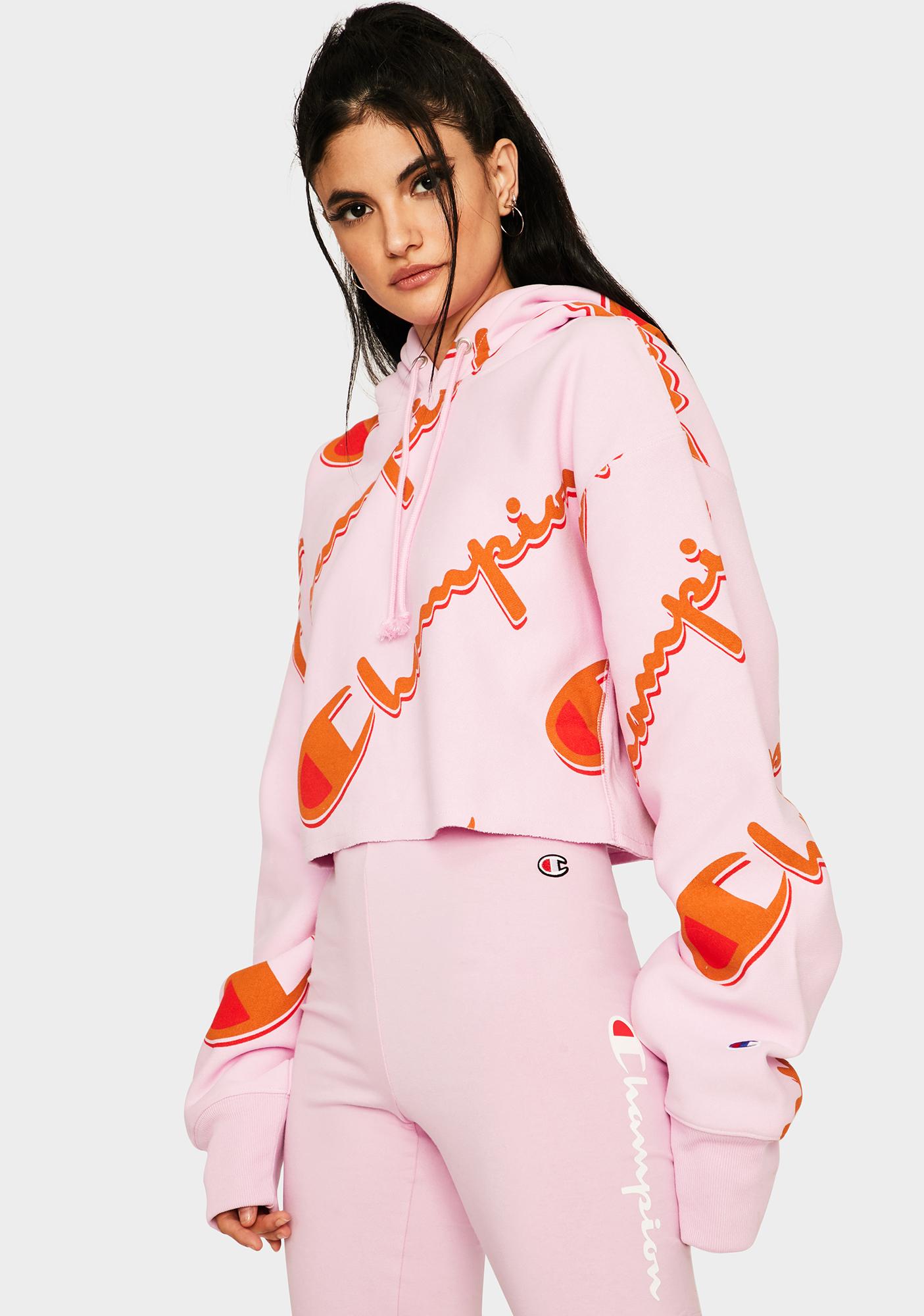 pink champion cropped hoodie