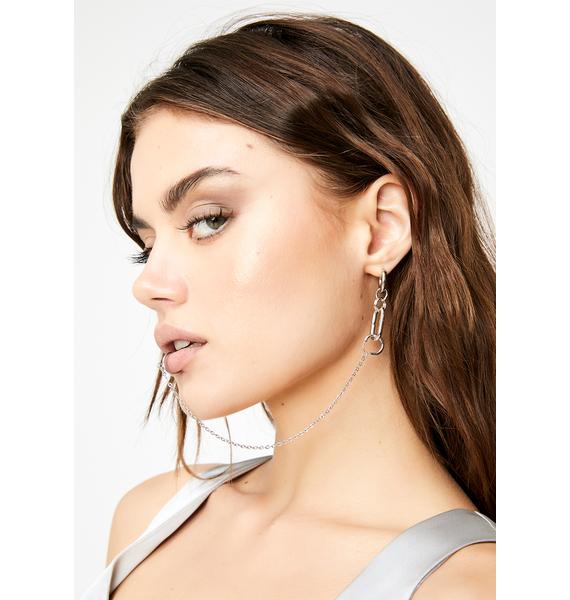 Ear Lip Ring Chain Earring Silver Dolls Kill