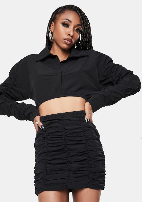 black ruffle skirt set