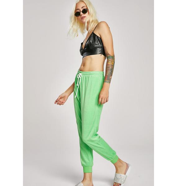 bright green sweatpants