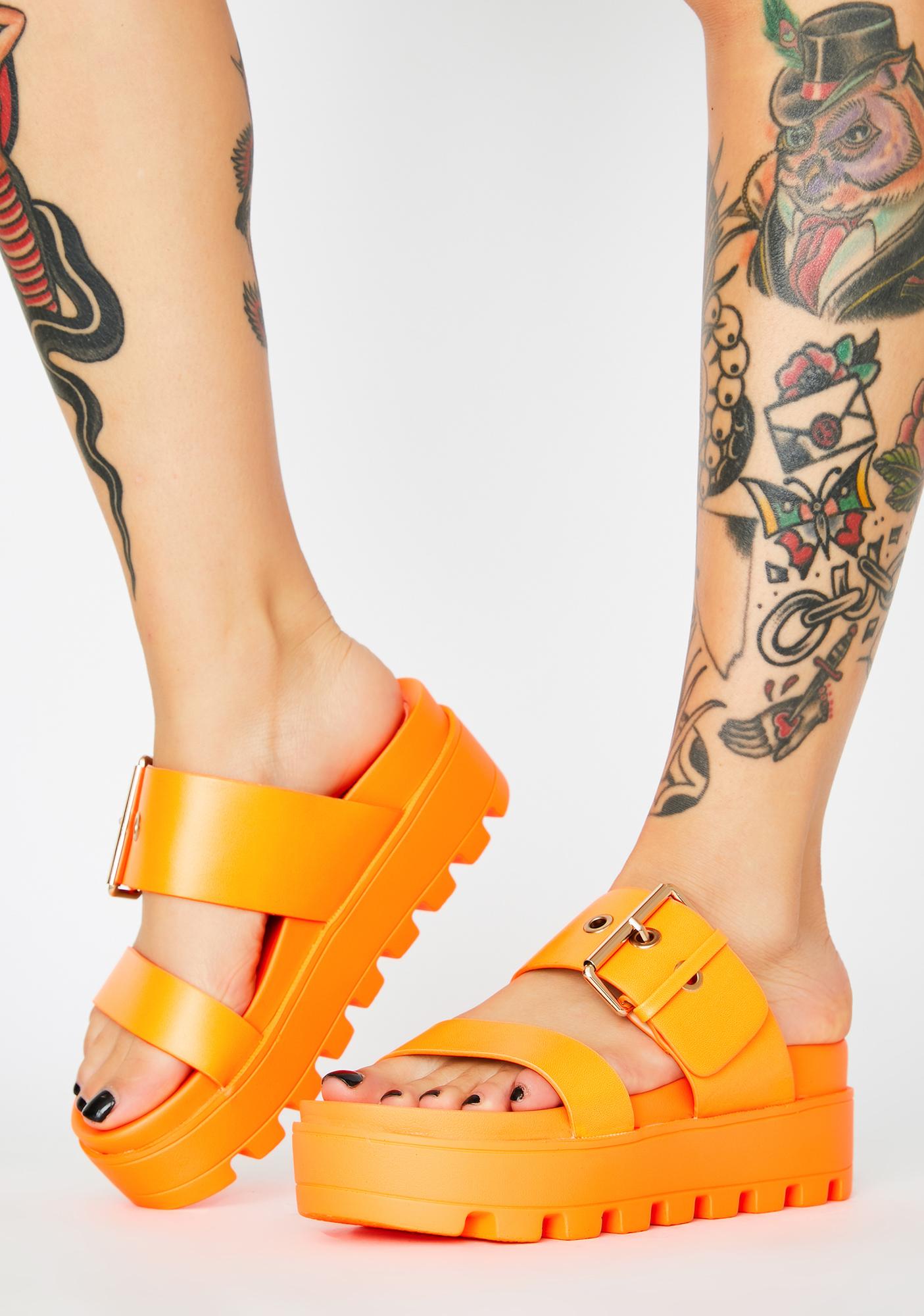 Neon Orange Chunky Platform Sandals 