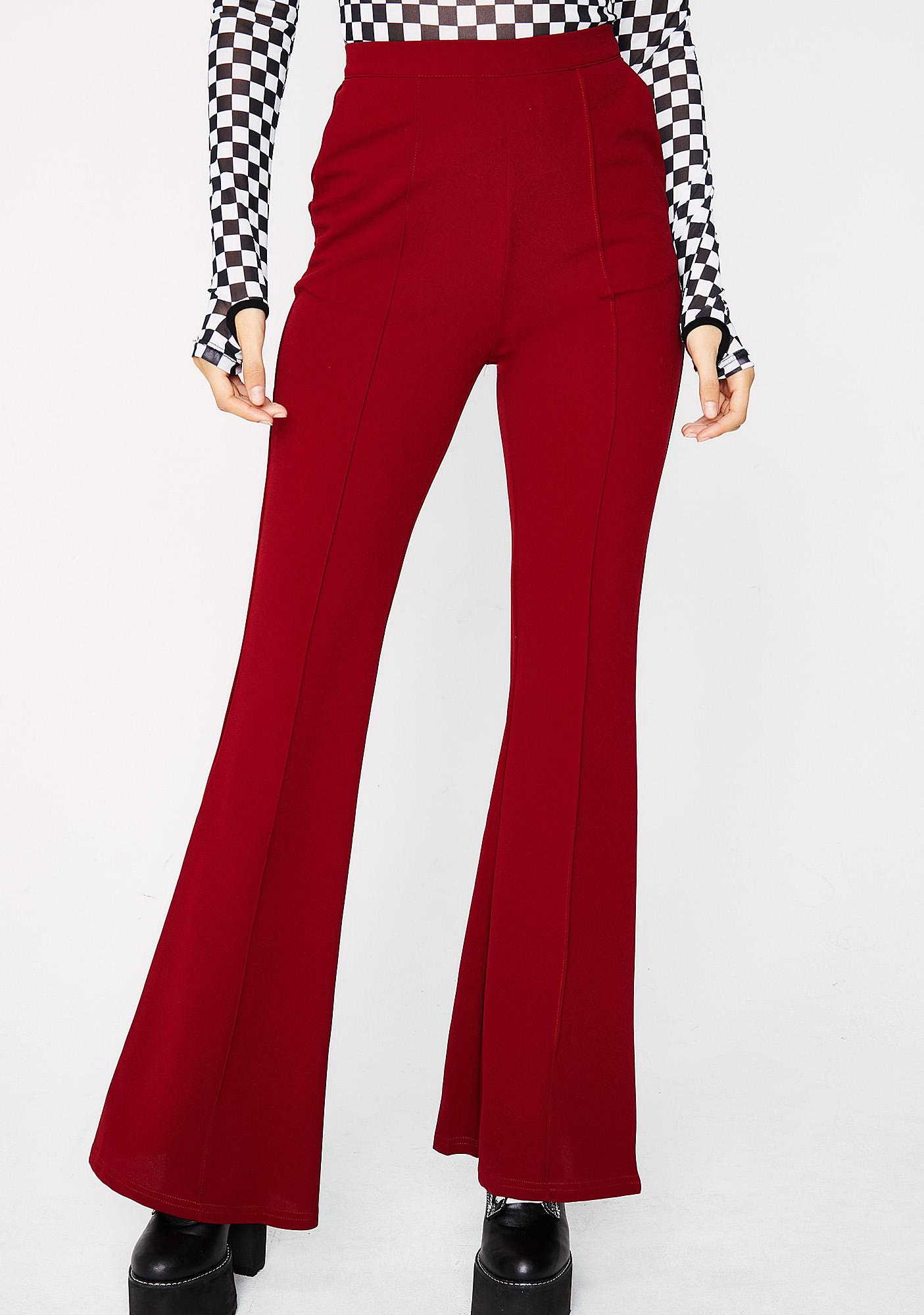 Red Faux Leather Flare Pants, Pants