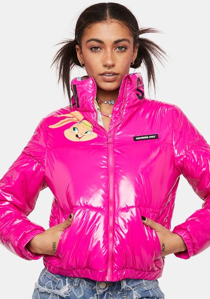 pink latex puffer jacket