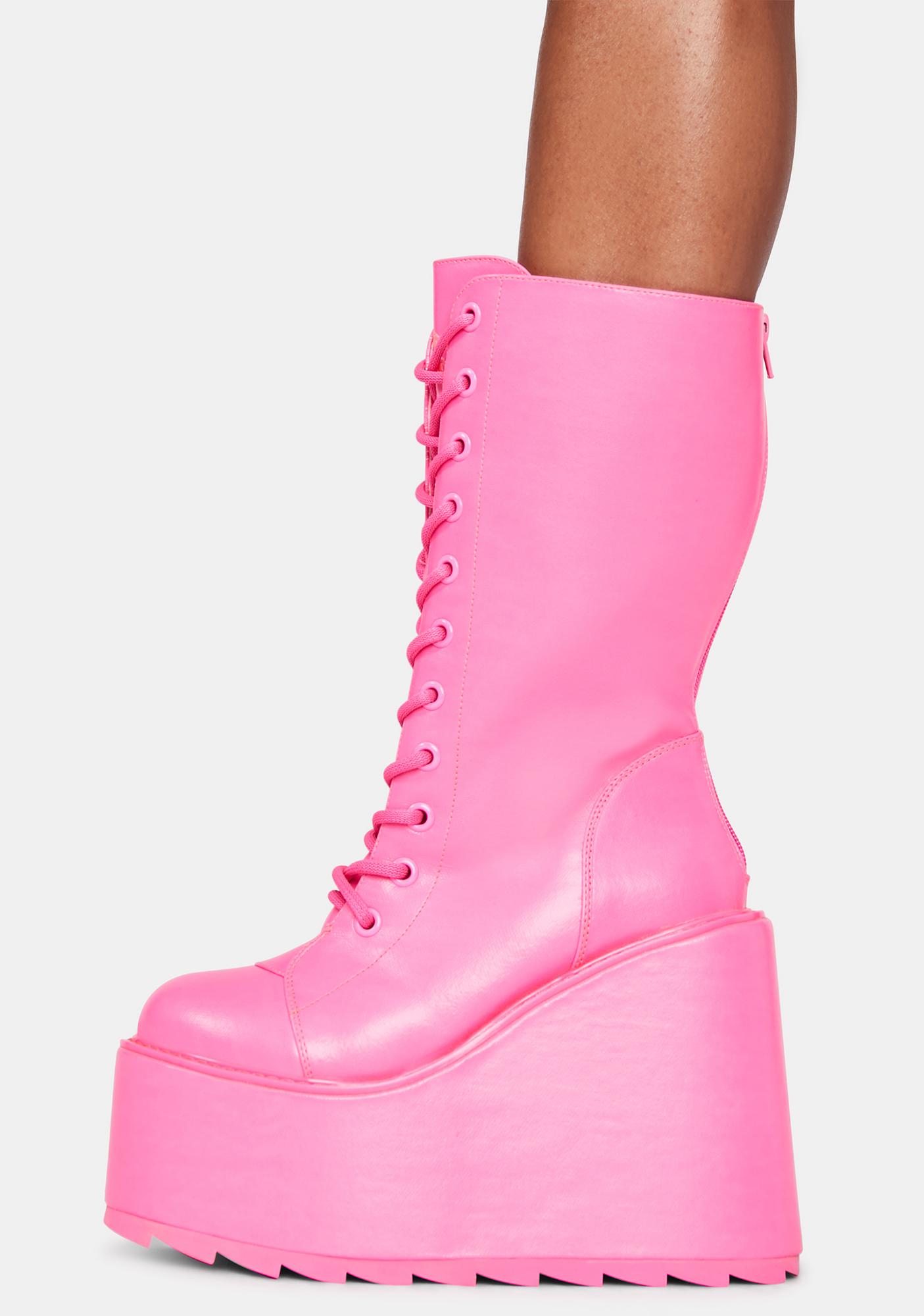 Y.R.U. Hot Pink Dune Lace Up Boots | Dolls Kill