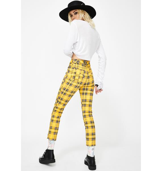 Tripp NYC Yellow Plaid T-Back Skinny Jeans | Dolls Kill