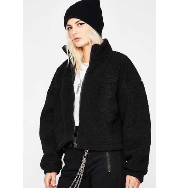 Sherpa Winter Zip Up Jacket Fuzzy High Collar Turtleneck Black | Dolls Kill
