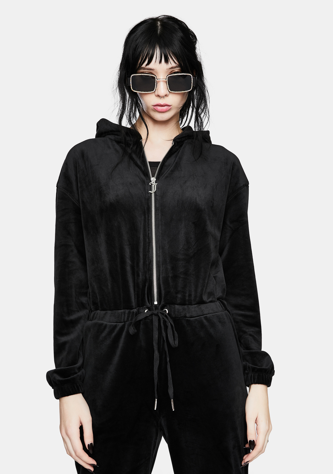 JUICY COUTURE Black Luxe Velour Jumpsuit Dolls Kill