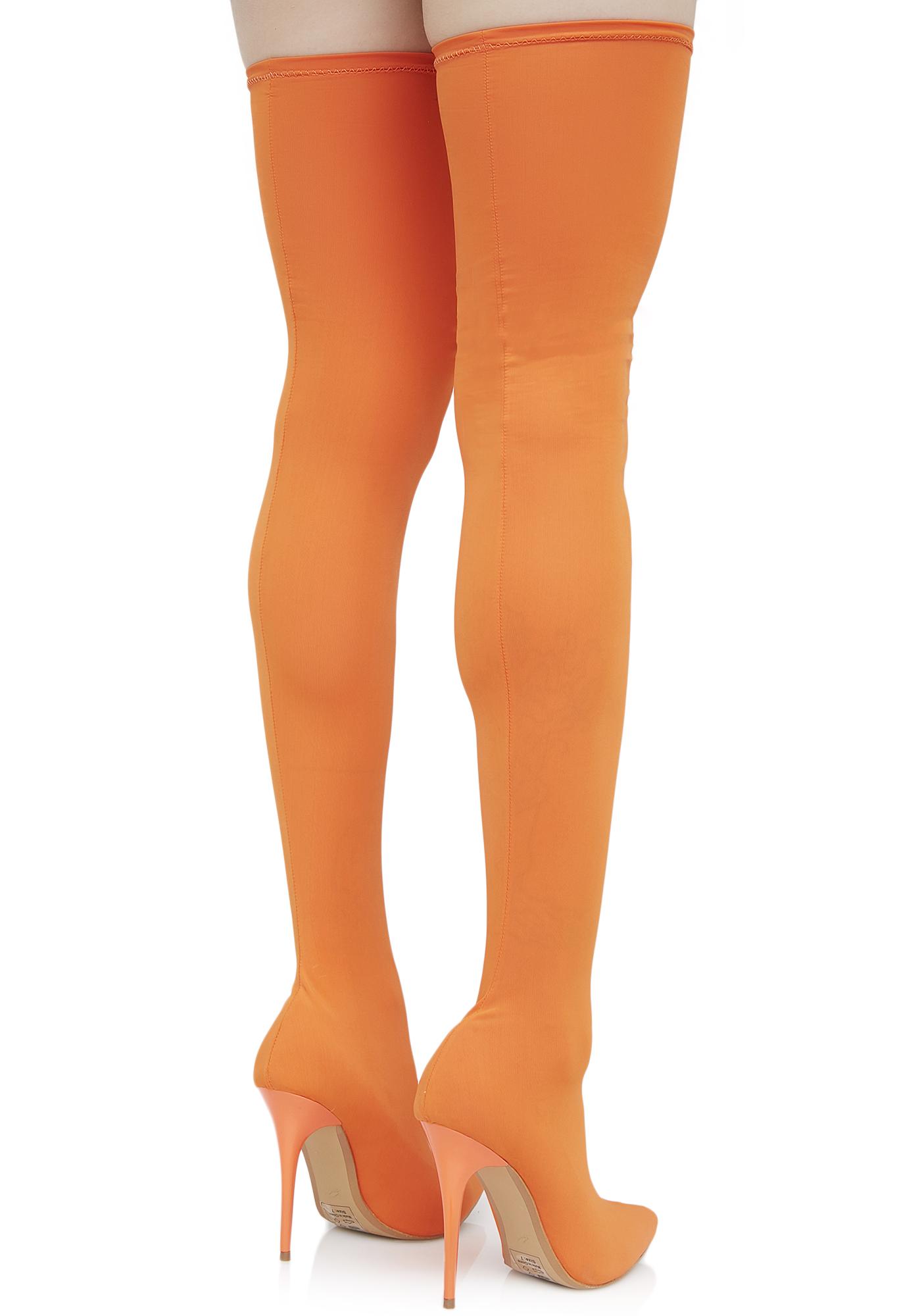 Orange Stretch Thigh High Boots | Dolls Kill