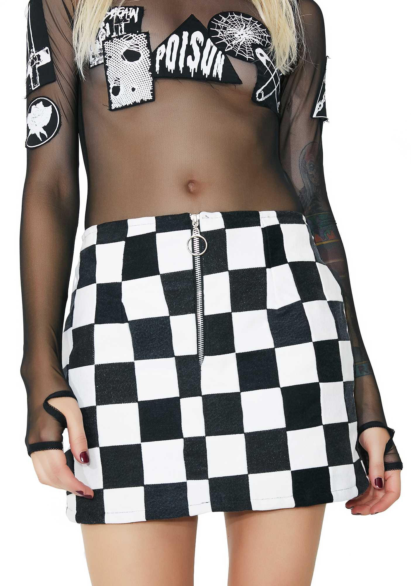black and white checkered jean skirt