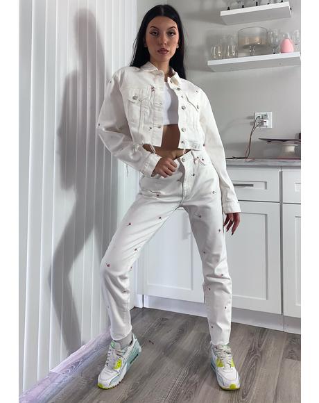 Moneymaker Embroidered Mom Jeans