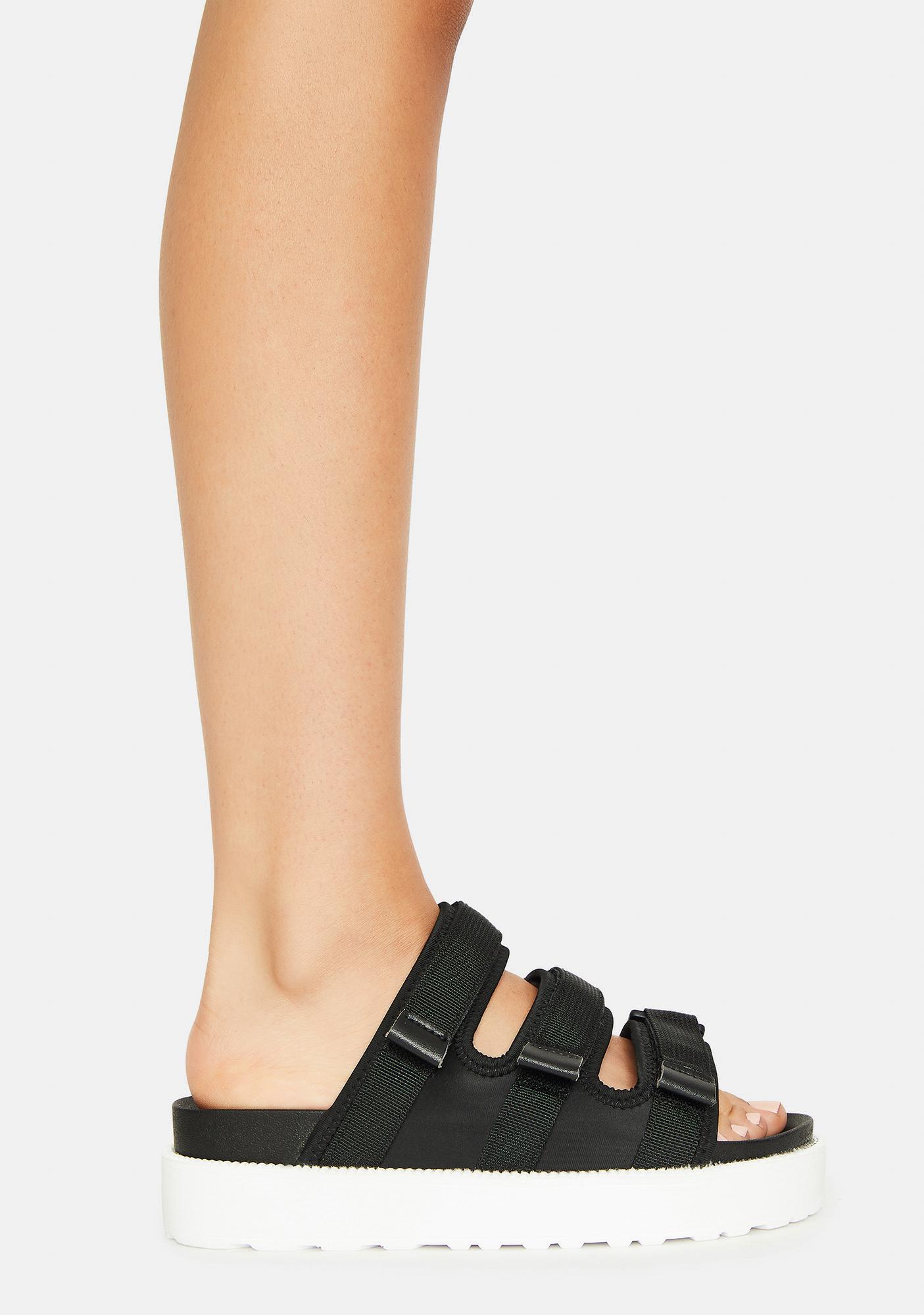 Buckle Open Toe Slides - Black | Dolls Kill