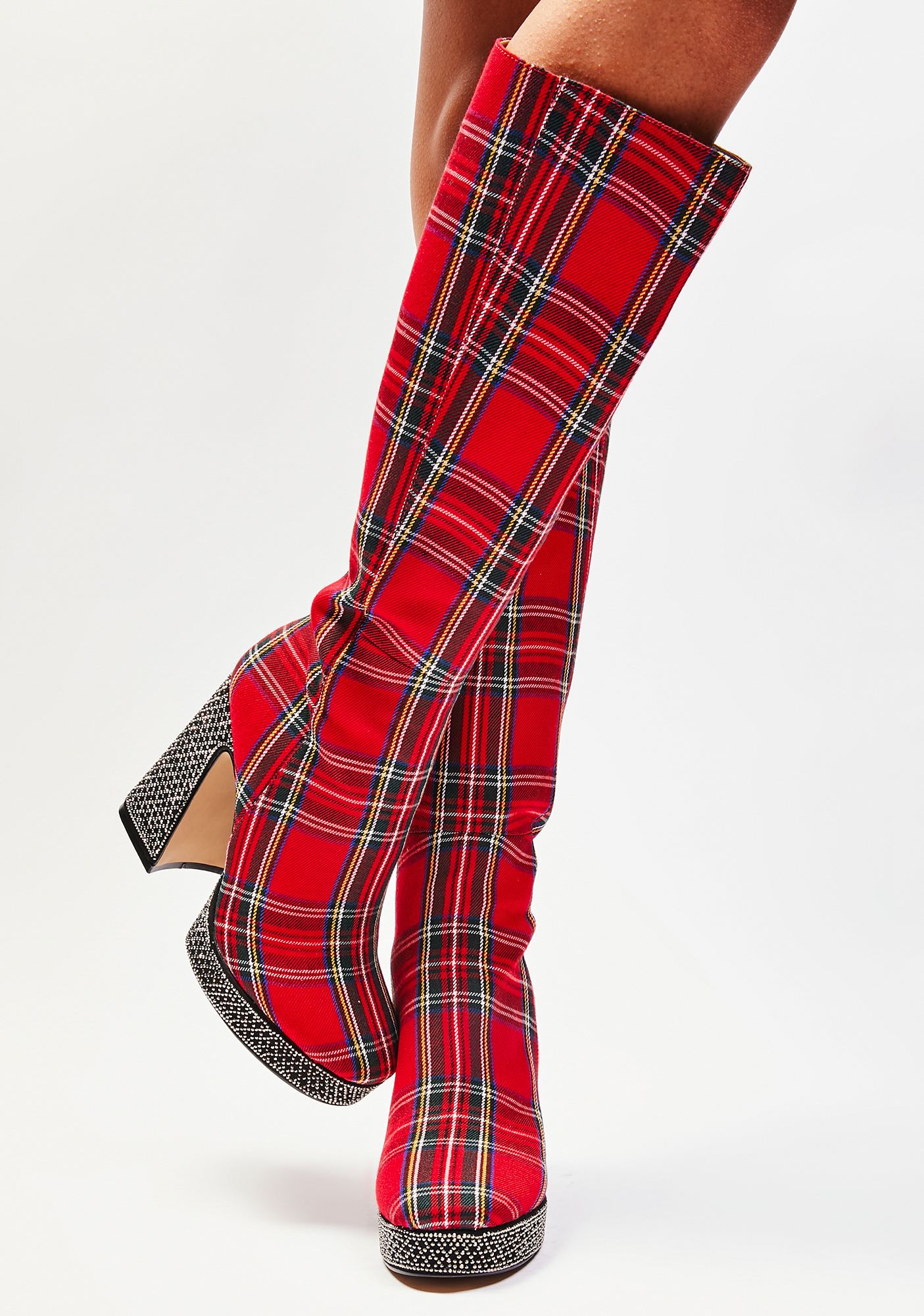 Betsey Johnson Plaid Glitter Platform Knee High Boots Dolls Kill
