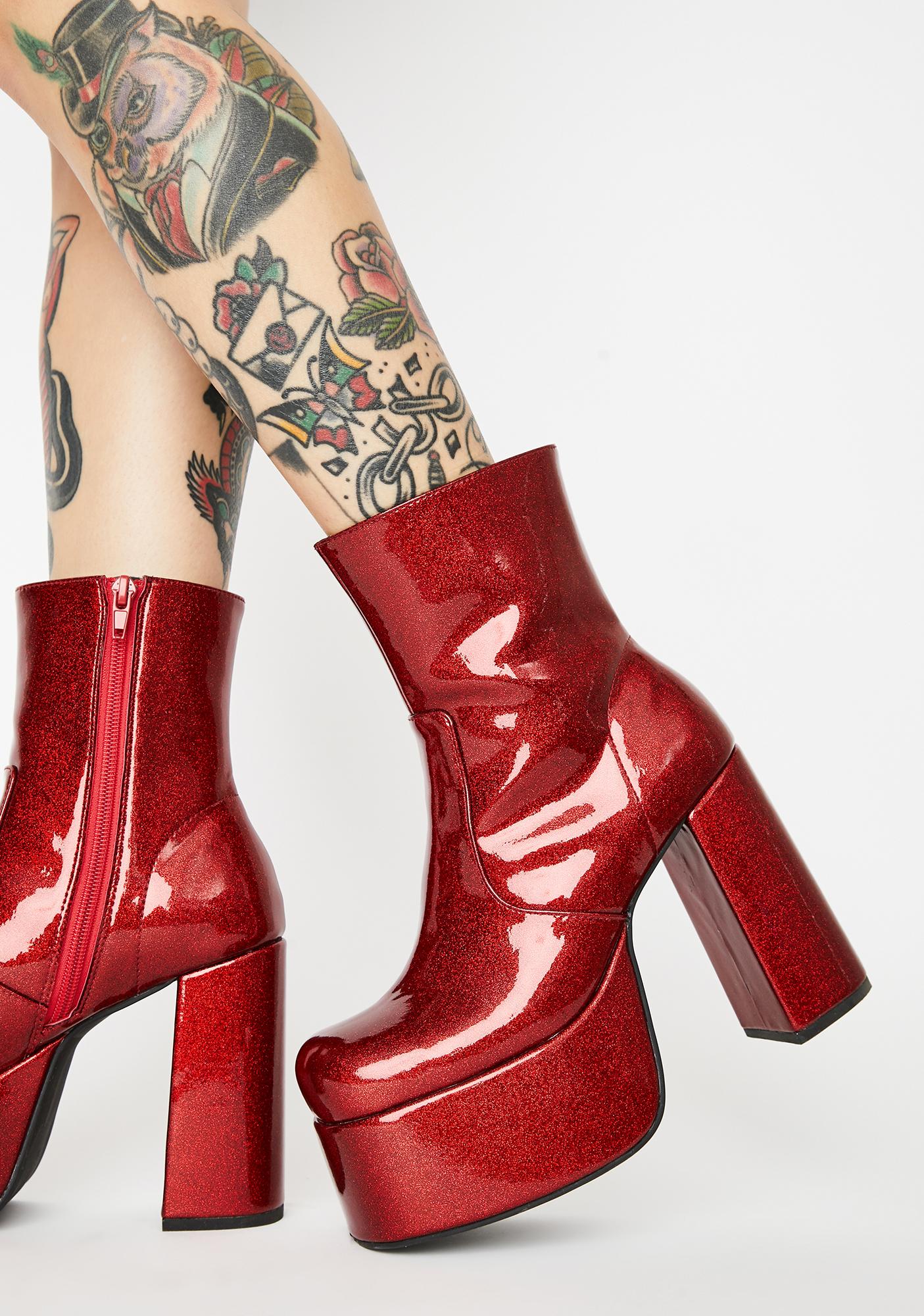 red sparkly ankle boots
