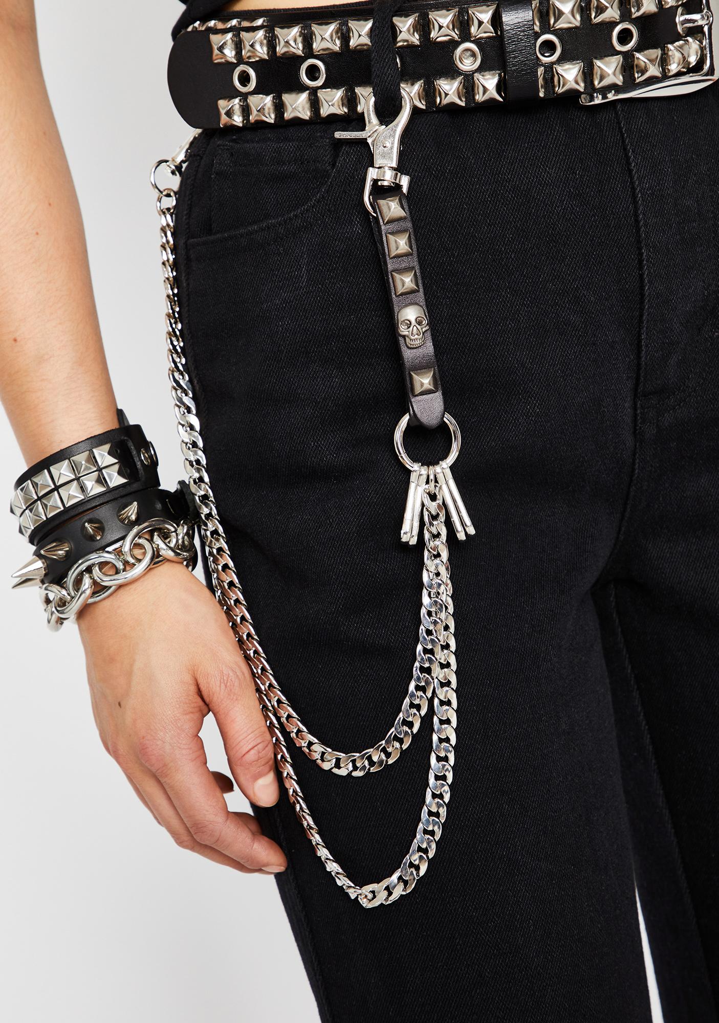 Skull Strip Layered Pant Chain Dolls Kill