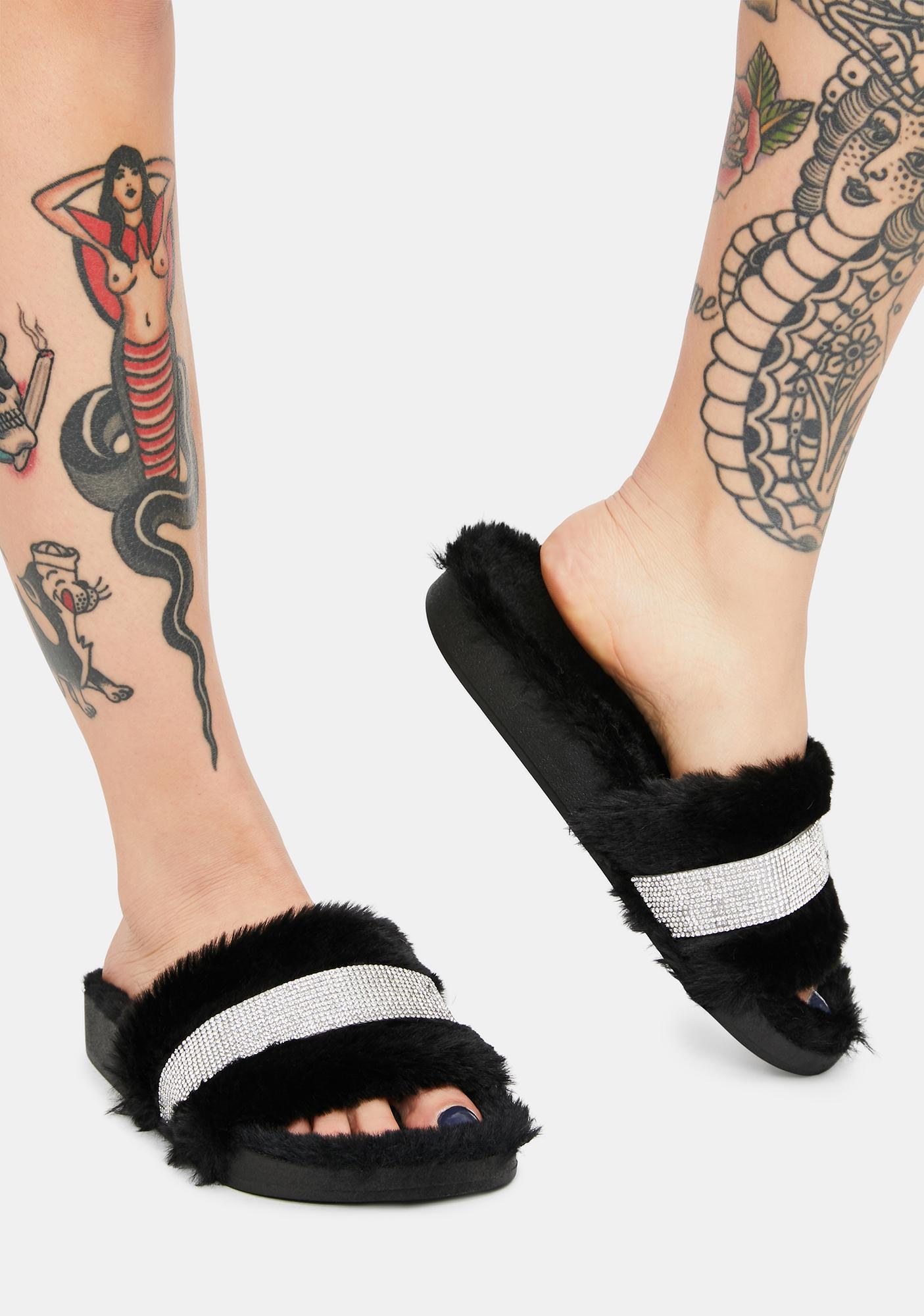 fluffy slide sandals