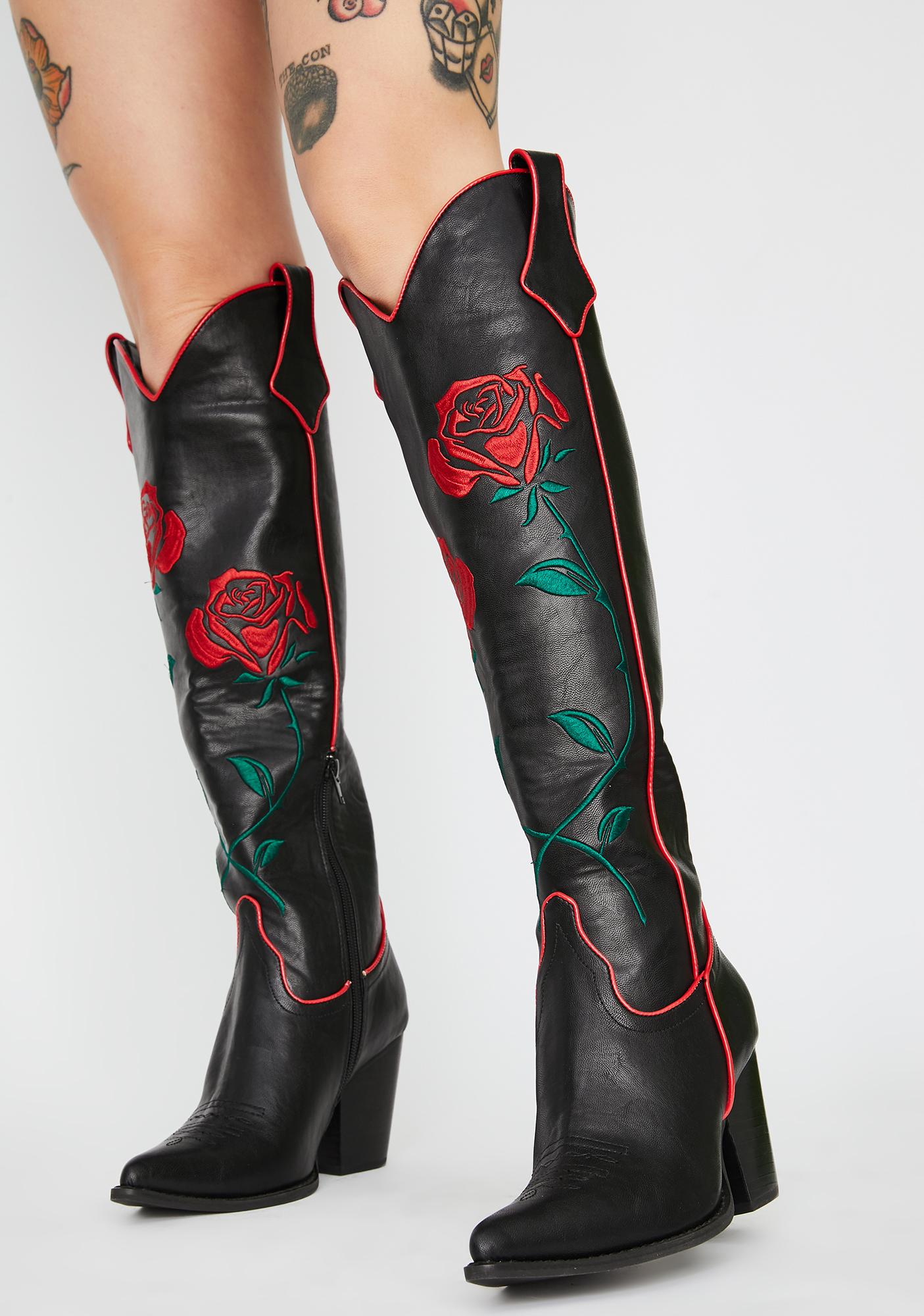 Current Mood Rose Cowboy Boots - Black 