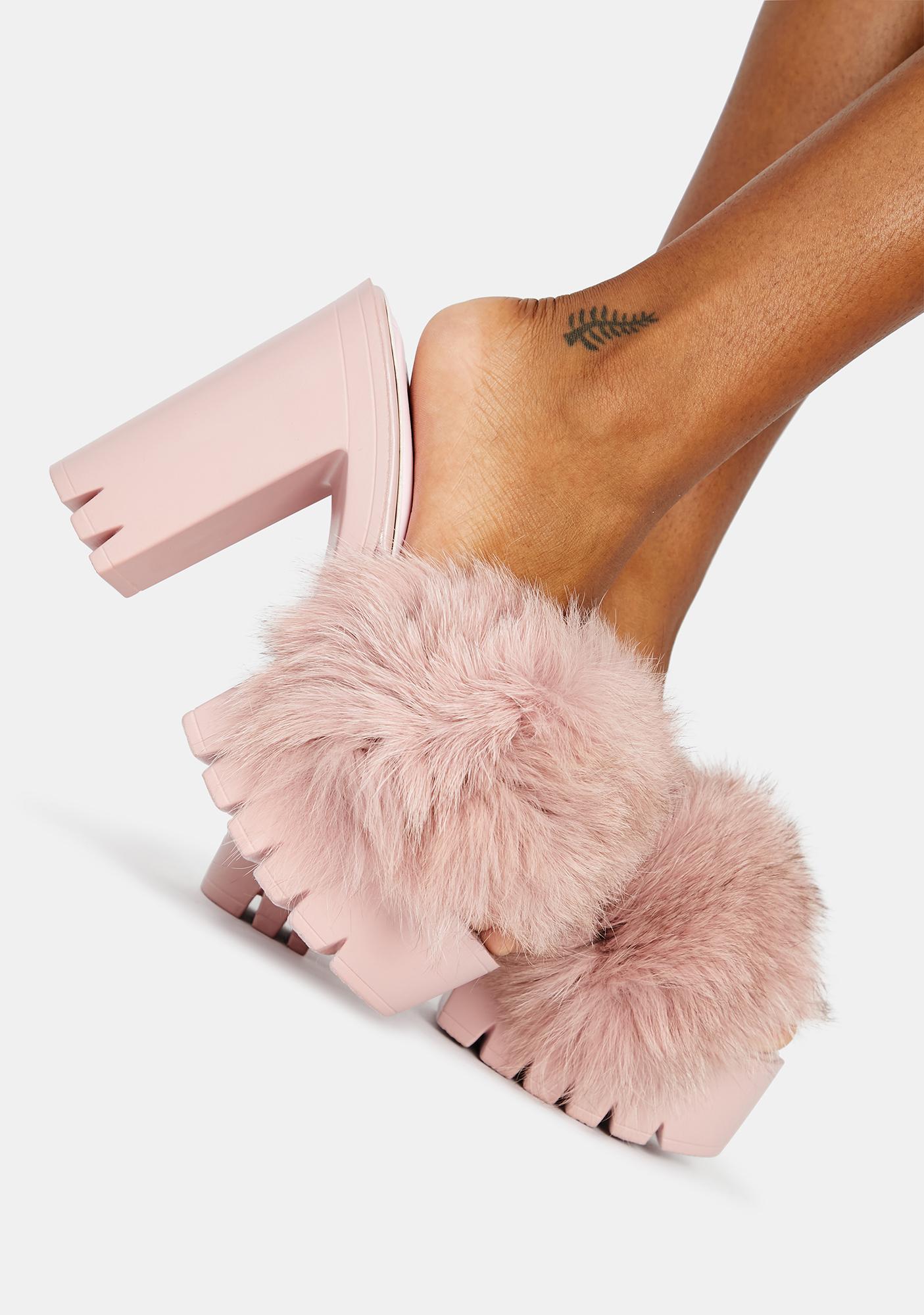 90’s Fuzzy Platform Chunky Heels - Mauve | Dolls Kill