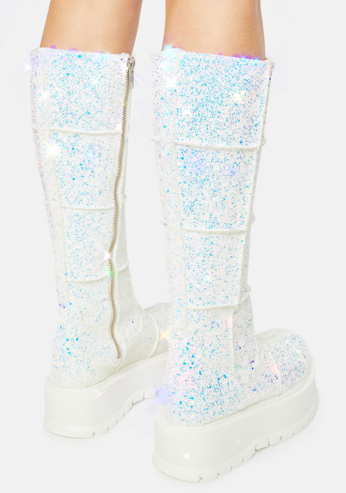 demonia pink glitter boots
