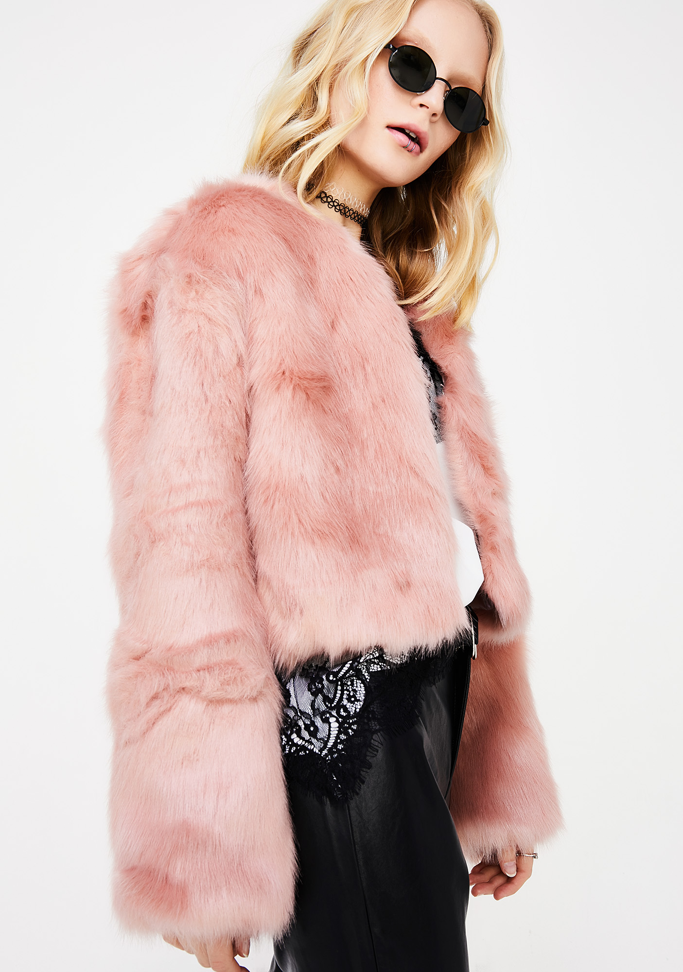 pink fluffy cropped jacket
