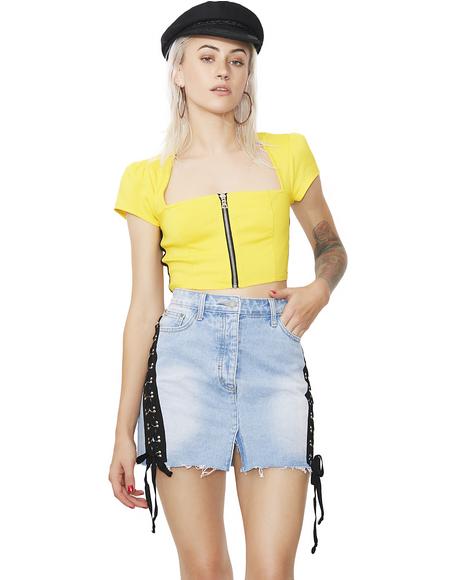 Side Note Lace Up Denim Skirt