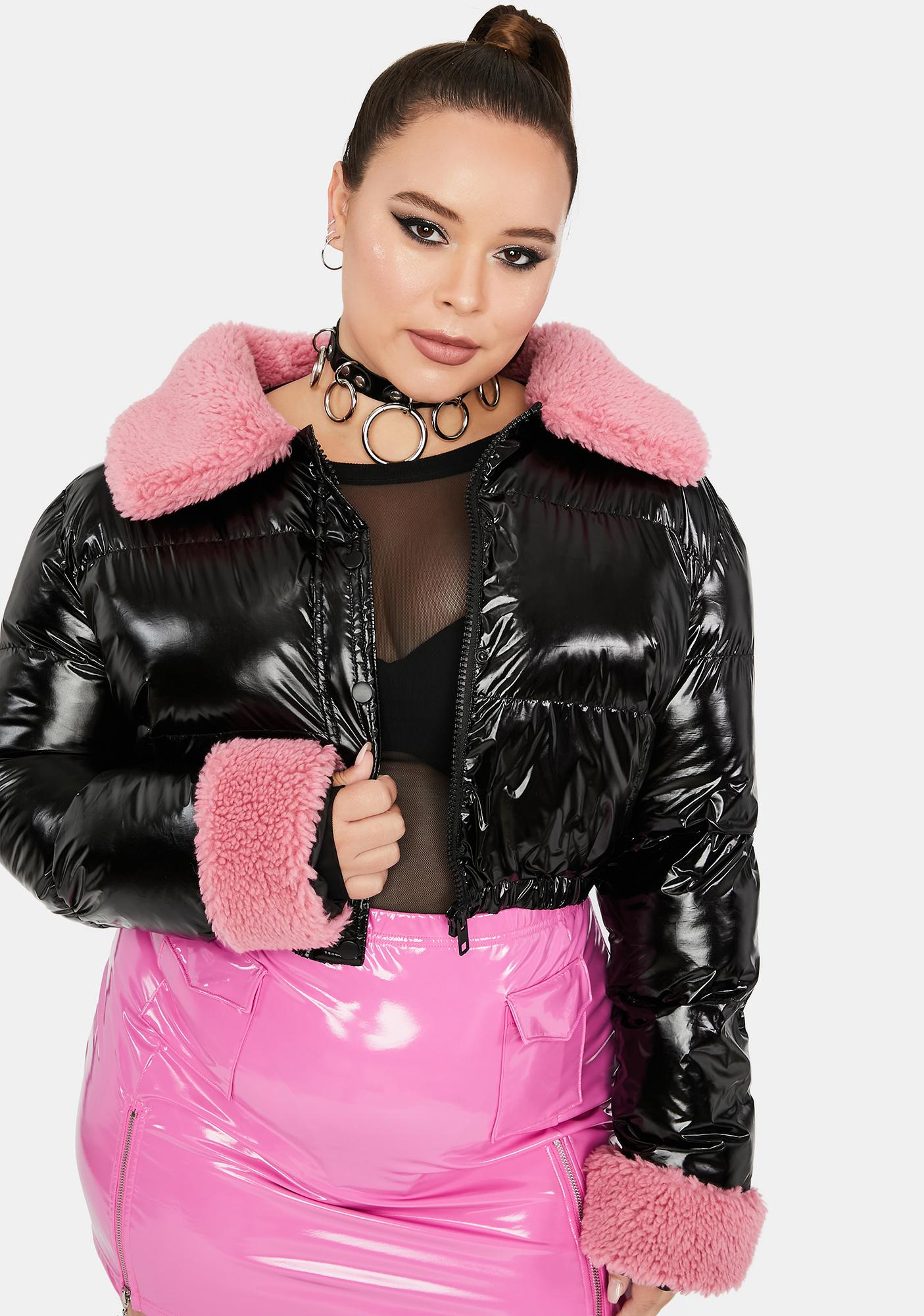 pink latex puffer jacket