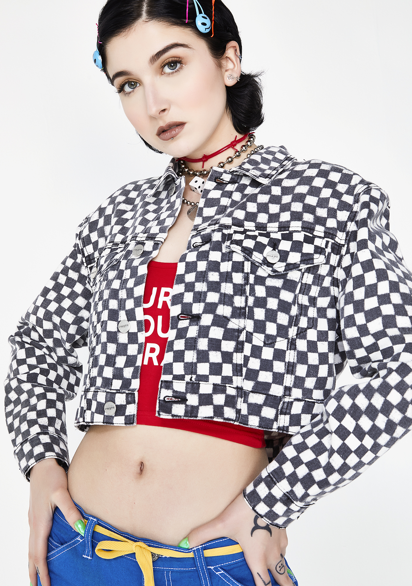 cropped checkered jacket