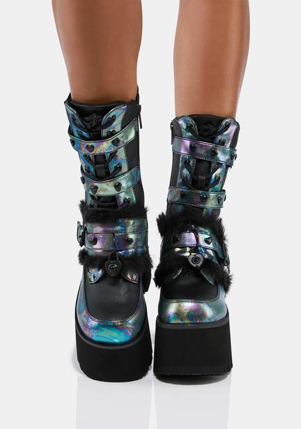 即納★国内発DOLLS KILL(DEMONIA)//TECHNOPAGAN BOOTS Demonia x Dolls Kill Bling Technopagan Boots - Silver