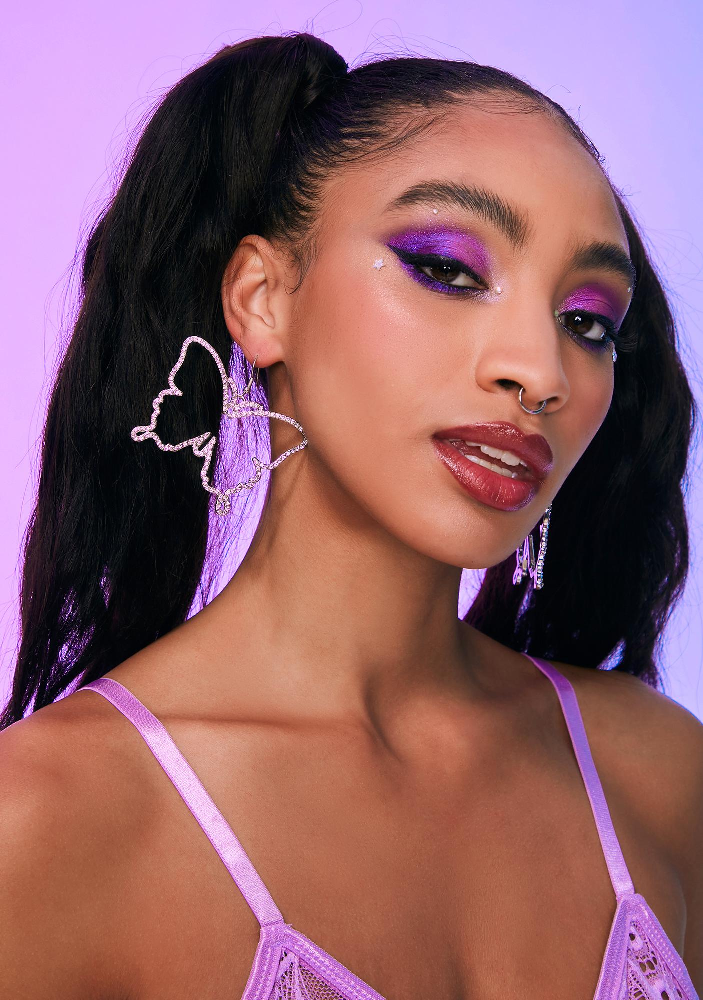 Rhinestone Butterfly Outline Earrings Silver Dolls Kill