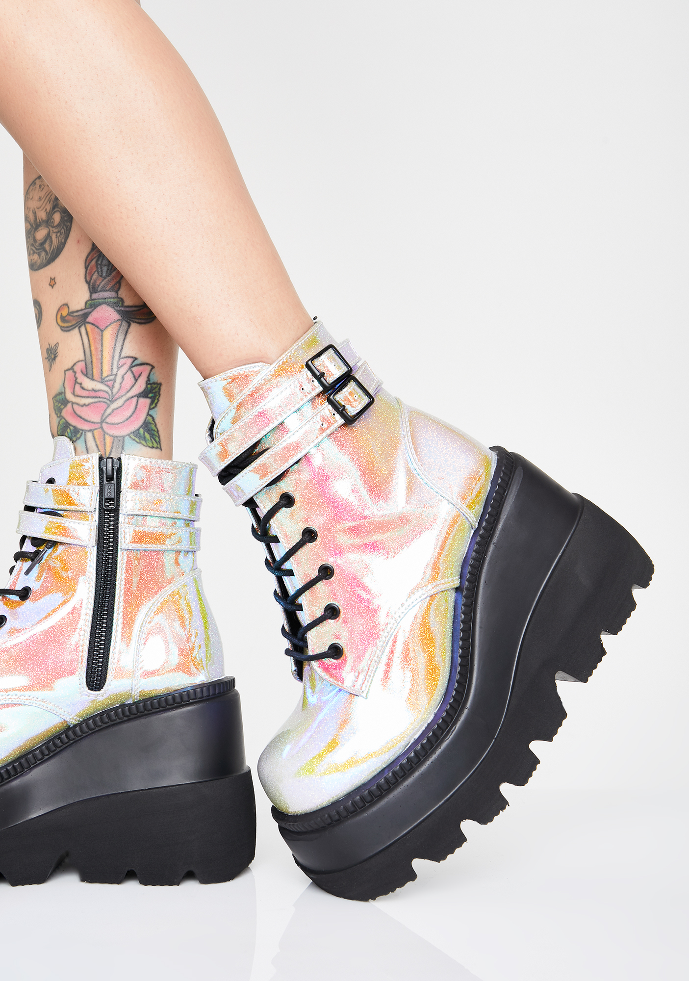 demonia pink glitter boots