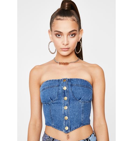 Denim Strapless Button Up Crop Top | Dolls Kill