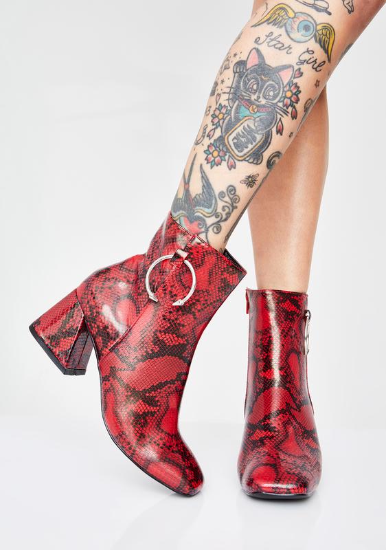 snakeskin boots red