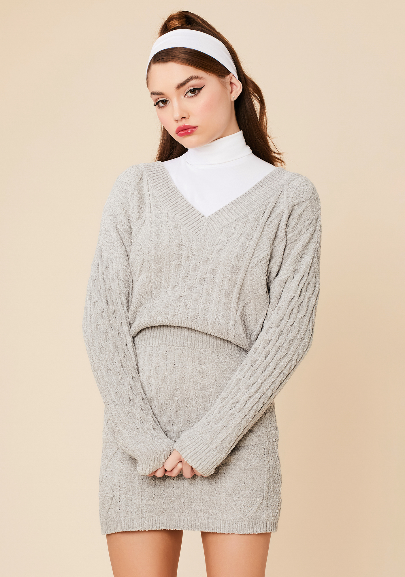 Cable Knit Sweater Set With Socks - Grey | Dolls Kill