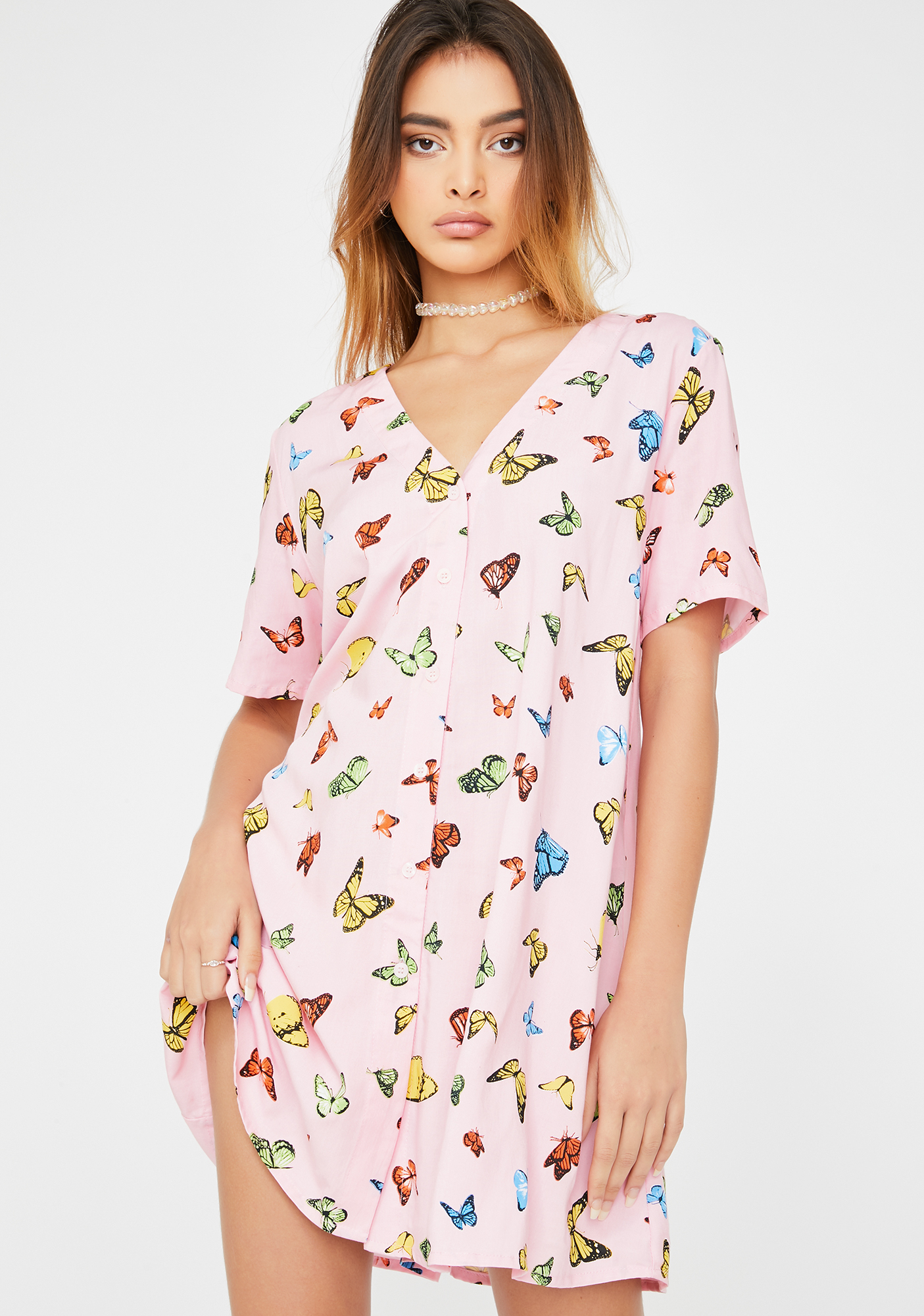 Motel Pink Butterfly Crosena Dress Dolls Kill