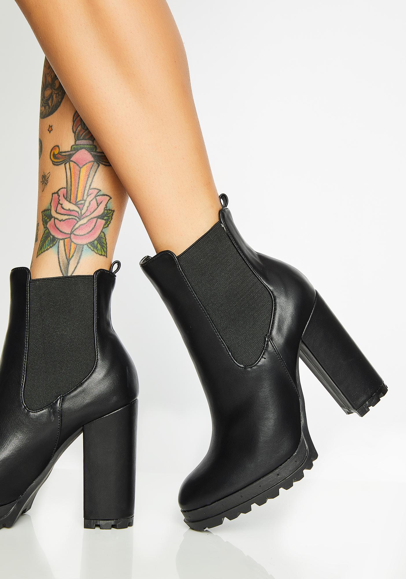 black chunky block heel ankle boots