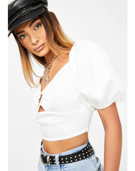 White O-Ring Cropped Blouse