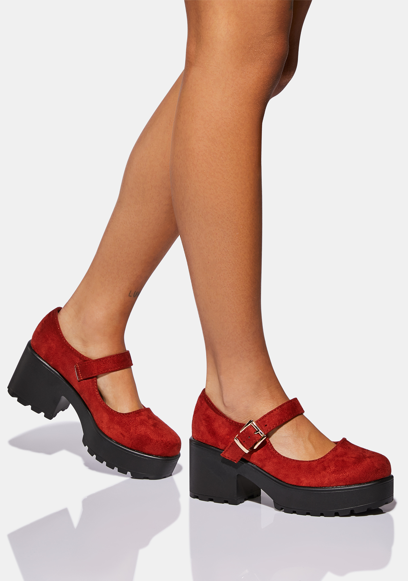 Koi Footwear Faux Suede Mary Janes Orange Dolls Kill