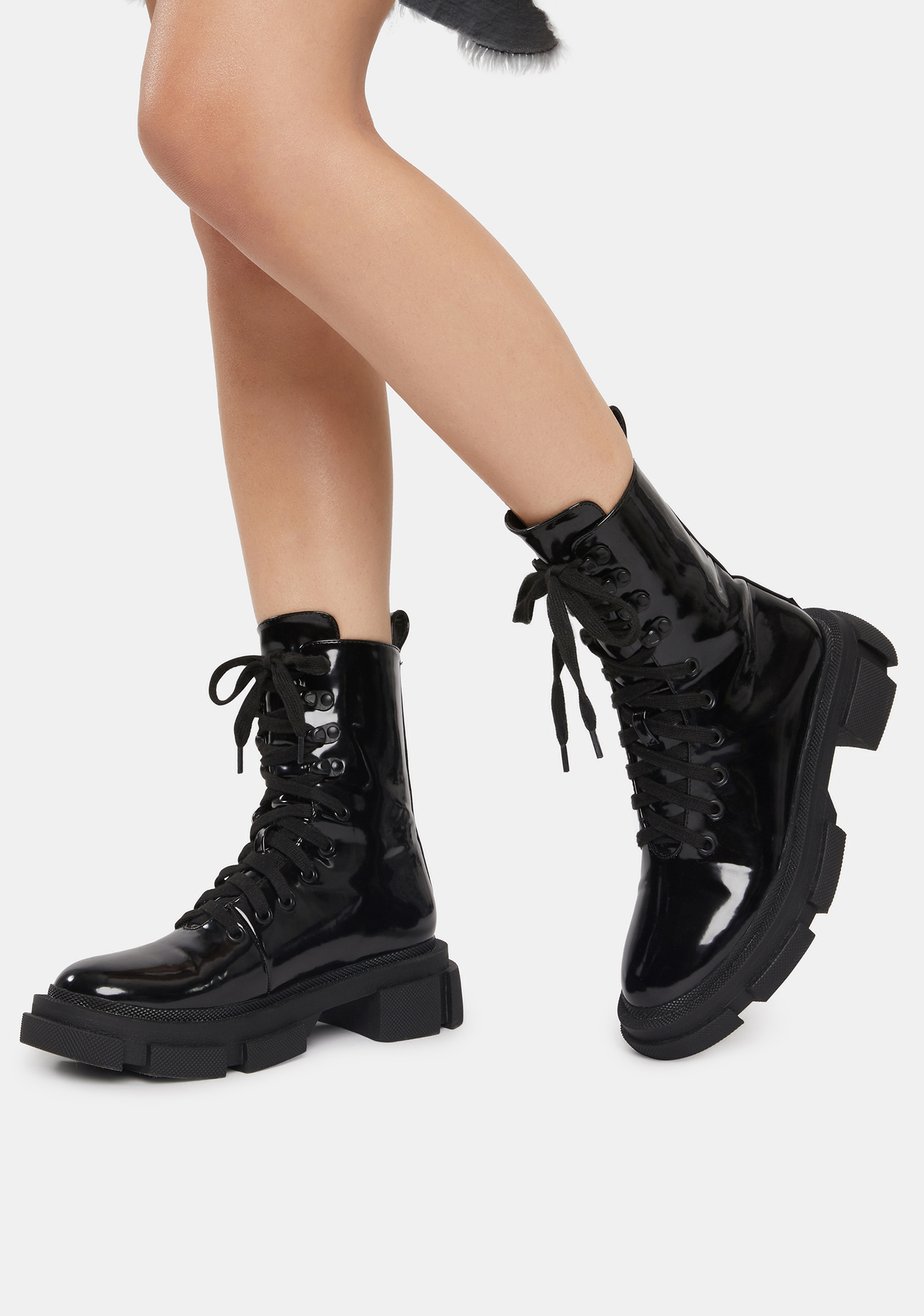 Current Mood Patent Combat Boots With Rubber Soles - Black | Dolls Kill
