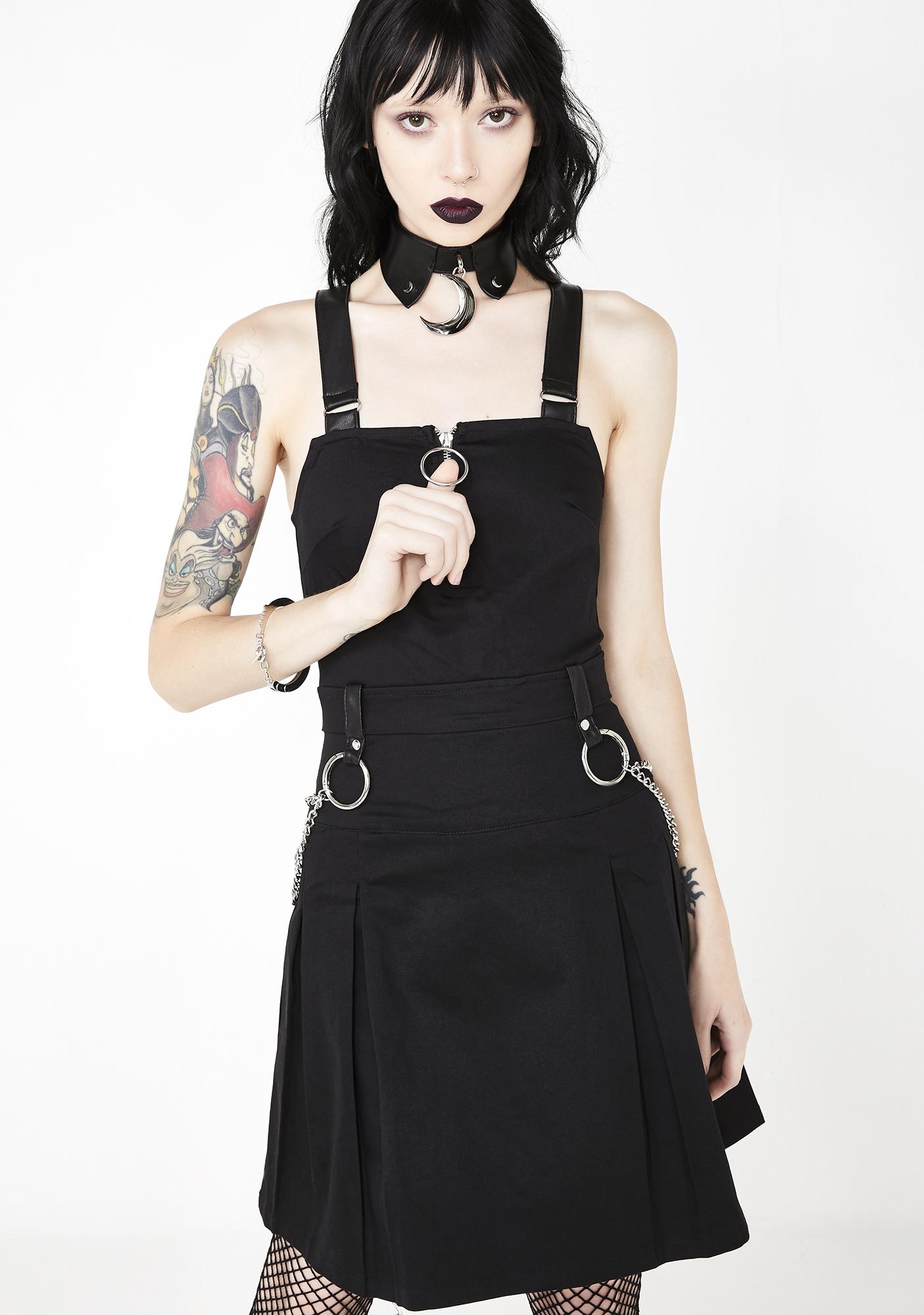 black mini pinafore dress