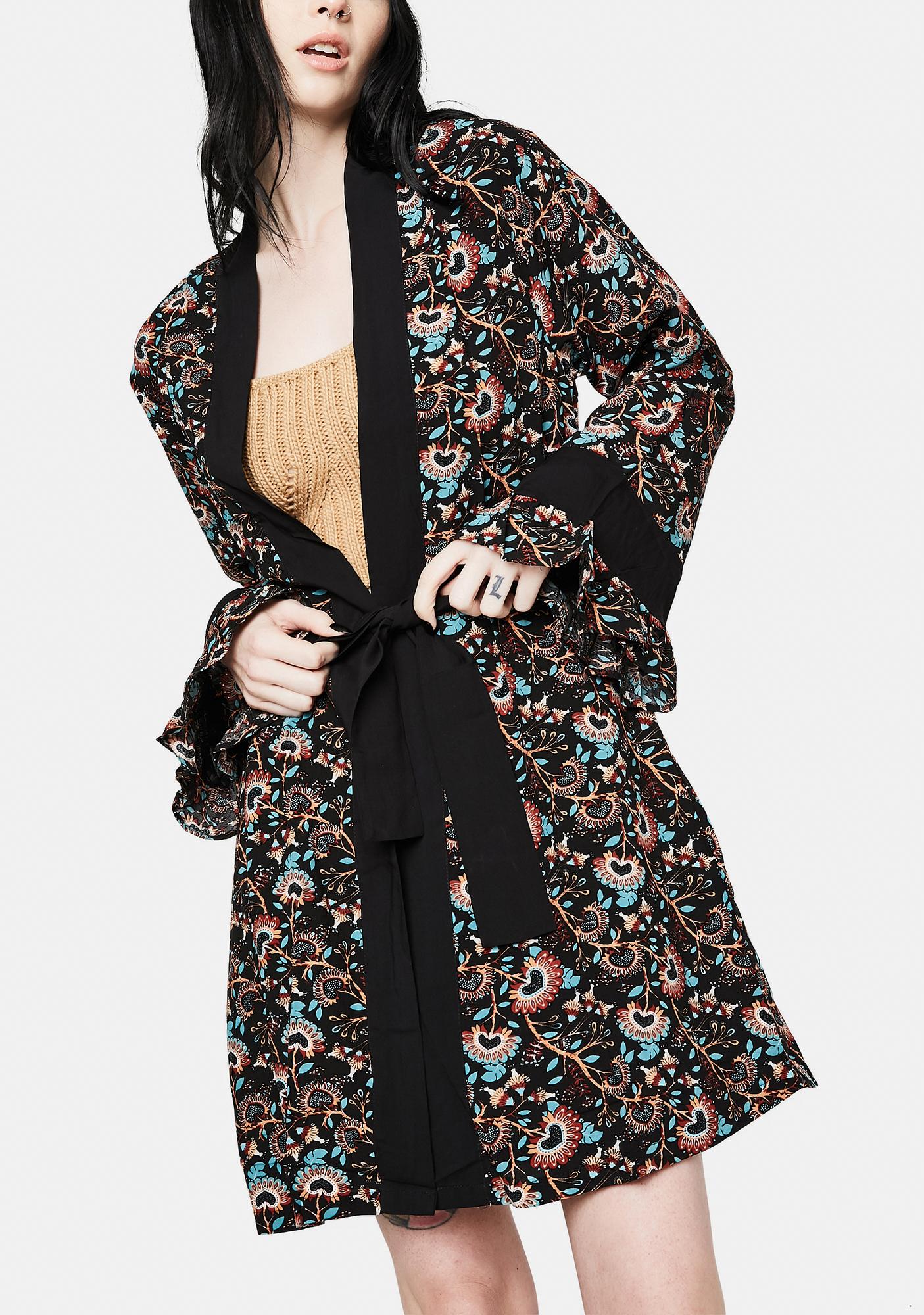 black floral robe