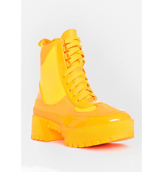 Highlighter Combat Lace Up Boots Orange Dolls Kill