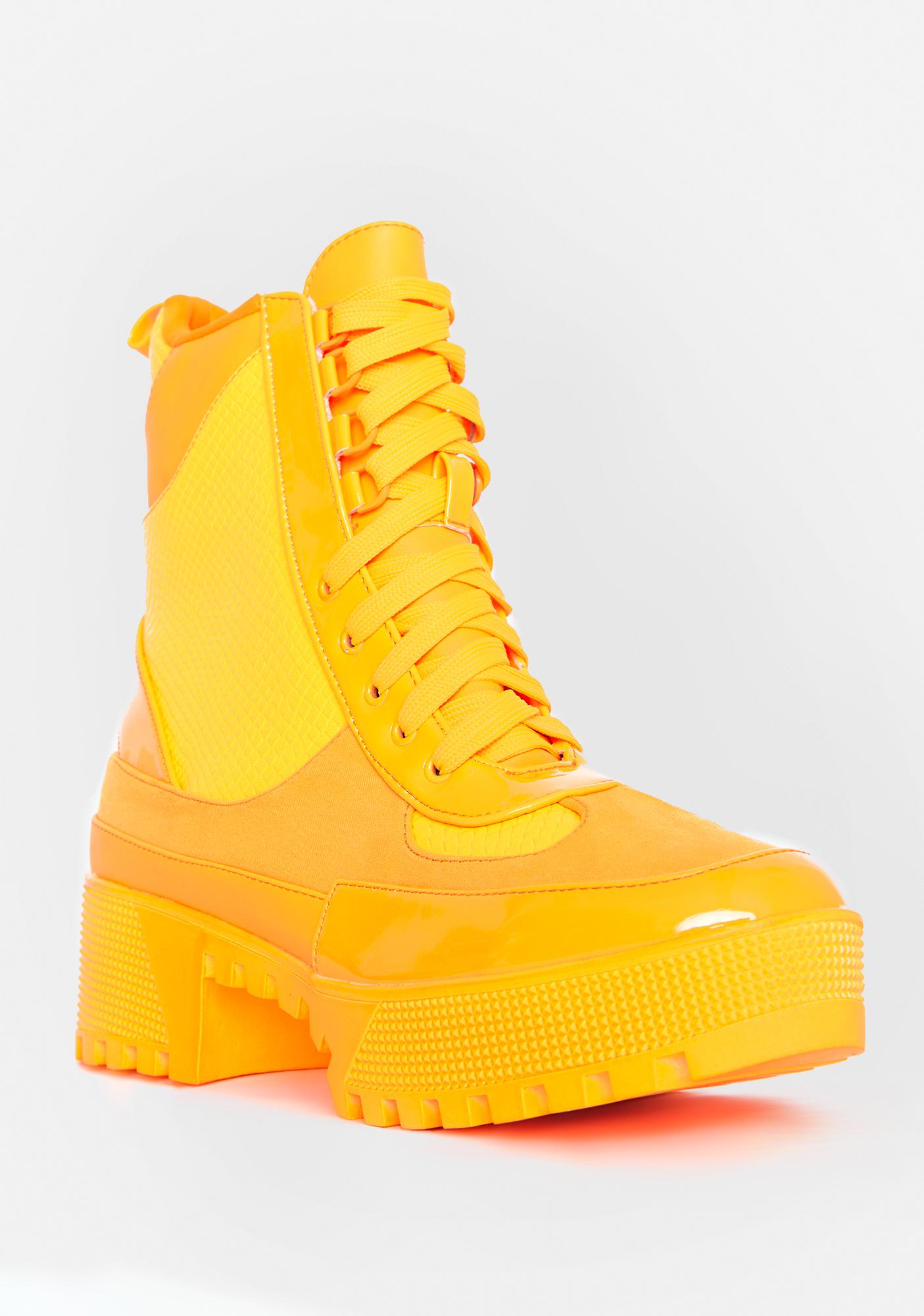 Highlighter Combat Lace Up Boots Orange 