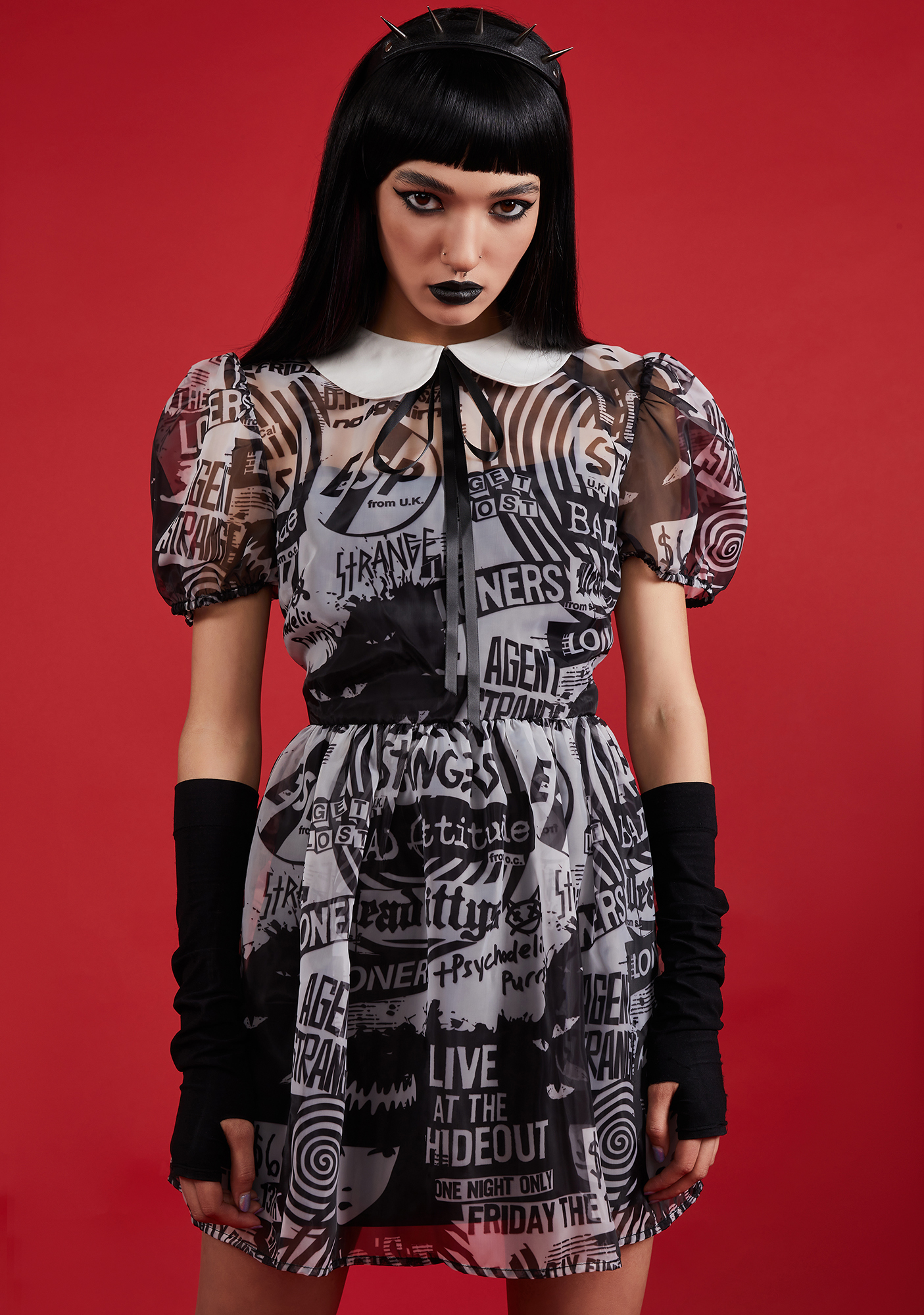 <b>Dolls</b> <b>Kill</b> X Emily The Strange Organza Print Mini Dress - Black/White.