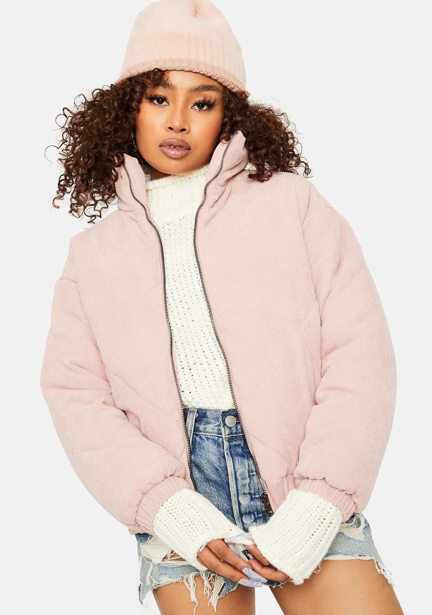 Quilted Puffer Jacket Light Pink Dolls Kill