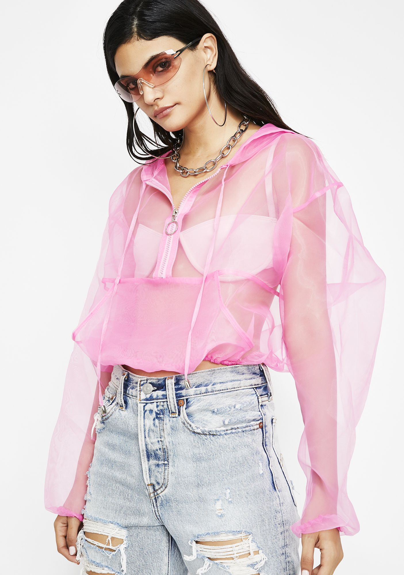 pink see through jacket